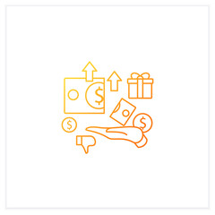 Obraz premium Excessive cost gradient icon. Increasing product costs. Hand hold money.Universal basic income concept. Isolated vector illustration.Suitable to banners, mobile apps and presentation