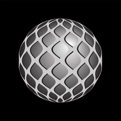 3D spherical shape with abstract geometric pattern.