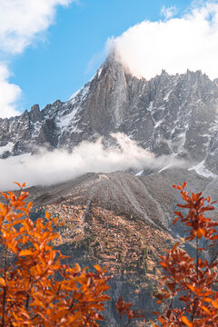 Idyllic view of Aiguille du Dru mountain on sunny day, Chamonix, France