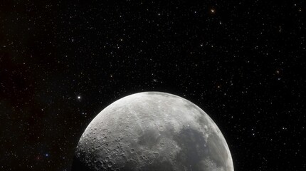 Fototapeta premium Moon in outer space against the background of stars, planets, galaxies and nebulae. Craters Surface moon satellite. 3d render