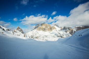 Obraz premium Dolomites winter mountains ski resort