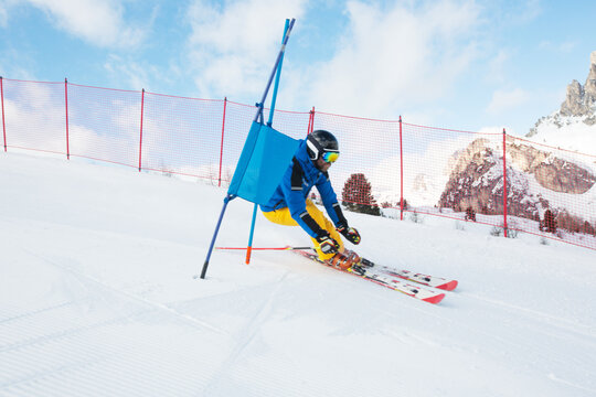 Slalom Skier attacks a gate