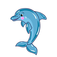Vector illustration of a funny cute dolphin isolated on a white background - 470615536