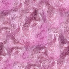 Seamless fuzzy pink fancy princess rug fur background or print for surface design. High quality photo. Repeat trendy teen glamour rug design. Close up of artificial luxury fluffy material.