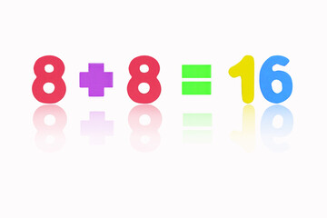 Eight plus eight equals sixteen (8+8=16) Illustration Image of simple math addition operation for...