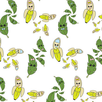 Vector illustration, banan, fruit, appetite, Drawing on a white background. Sketch, stiker.