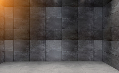 Modern bathroom including bath and sink. 3D rendering.. Sunset.