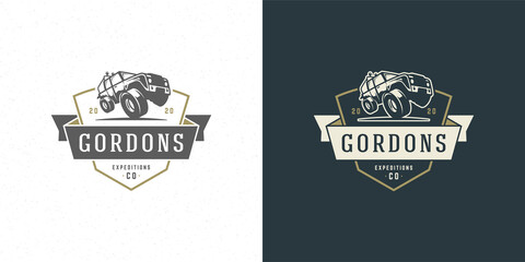 Off road car logo emblem vector illustration outdoor extreme adventure expedition safari suv silhouette © provectors