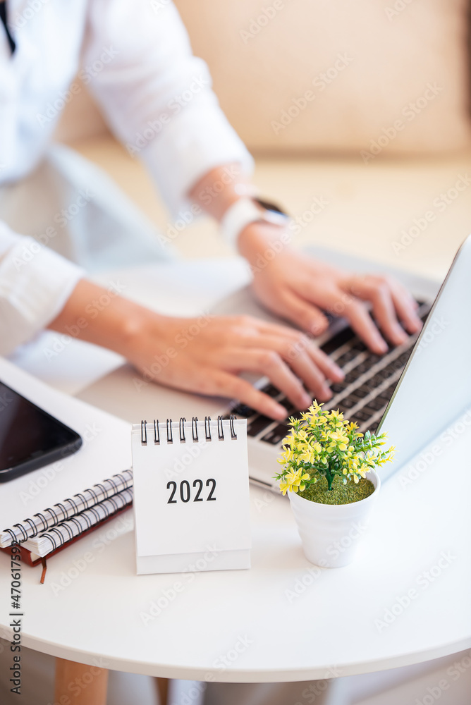 Wall mural female students ready to study online in 2022