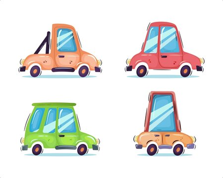set of colorful silly cars