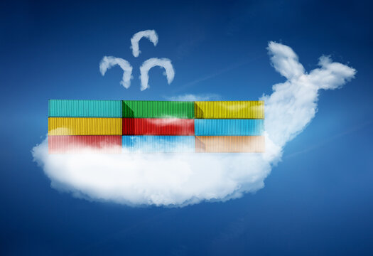 Containers on cloud whale software Docker concept