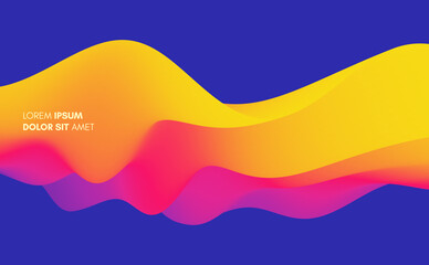 3D abstract wavy background with modern gradient colors. Motion sound wave. Vector illustration for banner, flyer, brochure, booklet, presentation or websites design.