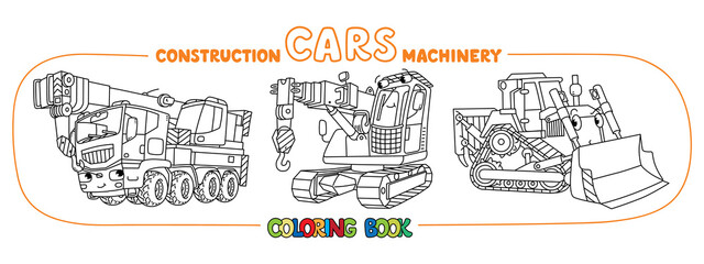 Funny constuction cars with eyes Coloring book set