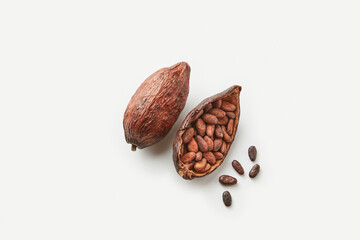 Unpeeled cocoa beans in pod