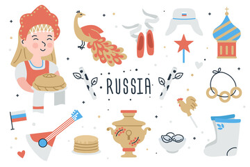 Russia elements doodle set. - obrazy, fototapety, plakaty