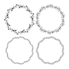 Set of Hand sketched vector wreaths with floral elements, flowers and leaves. For invitations, greeting cards, quotes, blogs, Wedding frames, posters. Isolated on white
