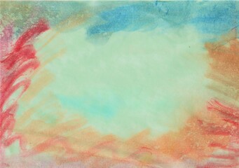 Pink and blue watercolor background. Transparent lines and spots on a white paper background. Paint leaks and ombre effects. Abstract hand-painted image