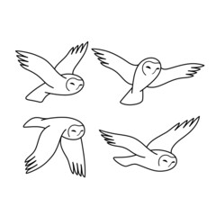 Cartoon owl sketch line icon. Cute bird icons set. Childish print for nursery, kids apparel, poster, postcard, pattern.