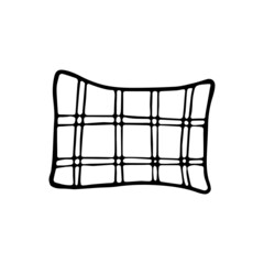 Hand drawn doodle pillow. Vector plaid cushion.