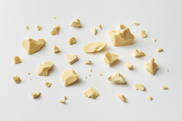 Scattered pieces of solid Theobroma oil