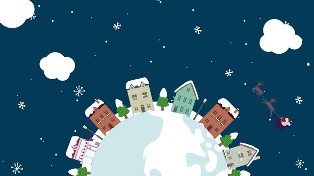 Happy holidays (winter townscape) illustration animation (MP4)
