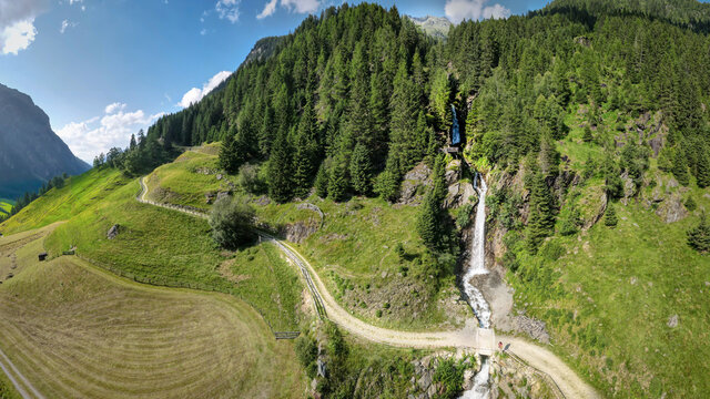 Aerial Photo of a Waterfall in the Pitztal valley