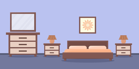 Bedroom with furniture. Interior design. Vector illustration.