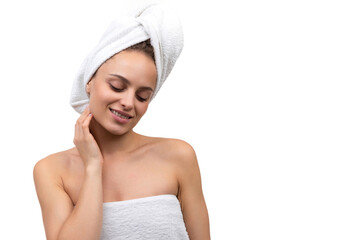 middle-aged woman with well-groomed velvet skin on her face enjoying relaxation after sauna