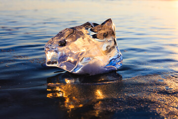 Ice crystal on surface of Baikal lake in Siberia.