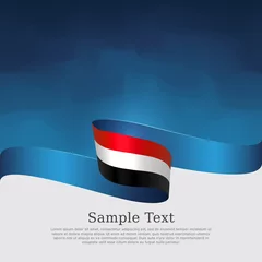 Foto op Plexiglas Yemen flag background. National yemeni patriotic banner, poster. Business booklet. Yemen flag wavy ribbon on blue white background. State flyer, cover. Vector tricolor brochure design © valerybrozhinsky
