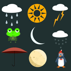 set of weather and daytime emblems