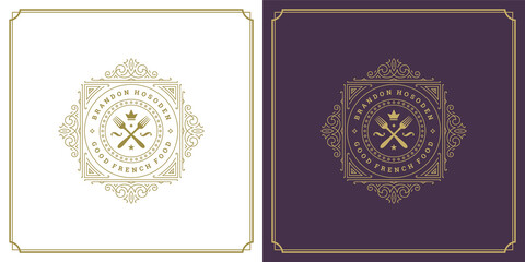 Restaurant logo design vector illustration forks silhouettes