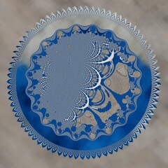 dripping blue and white paint with pattern and design on a textured concrete wall