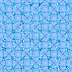 Crystalline snowflakes. Winter pattern. Seamless texture. Blue shades.