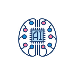 AI Brain with Chip vector Cyberbrain concept colored icon