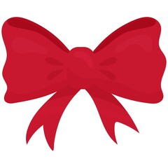 beautiful red bright bow, decorative decoration for new year and Christmas - Christmas children s picture, vector illustration, flat style