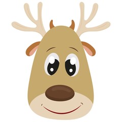 cute deer face - Christmas children s picture, reindeer from Santa Claus s cart, vector illustration, flat style