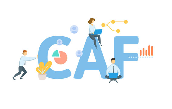 CAF, Centralized Authorization File. Concept with keyword, people and icons. Flat vector illustration. Isolated on white.