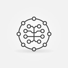 Machine Learning or AI Digital Brain vector round line icon