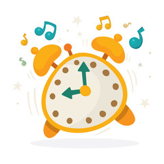 Ringing alarm clock. Wake-up time. Abstract alarm clock cartoon style simple hand drawn vector illustration. Midnight time concept. Part of set.