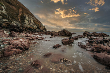 Fototapeta premium The Peninsula of Howth Head, Dublin, Seashore of cliffs, bays and rocks landscape, dangerouse cliffs, spectacular views in Ireland , Ireland 
