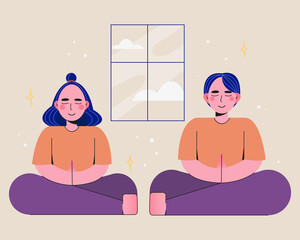 Obraz premium meditation boy and girl vector couple peaceful vibes 