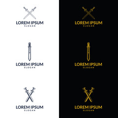 Sword Logo Icon Design Vector. suitable for company logo, print, digital, icon, apps, and other marketing material purpose. Sword logo set