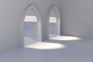 Architecture background geometric arched interior 3d rendering, 3d illustration
