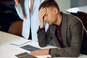 Fototapeta premium Upset man is thinking about failed deal.