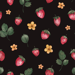 Red strawberry on a white background, watercolor illustration. Cute textures for baby textiles, fabric design, wrapping, scrapbooking, wallpaper, etc.