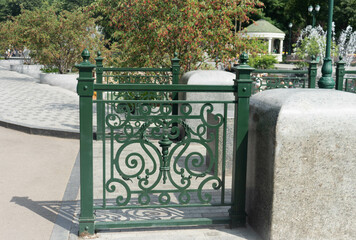 Metal cast fence.Decorative cast metal wrought fence . Cast iron fence