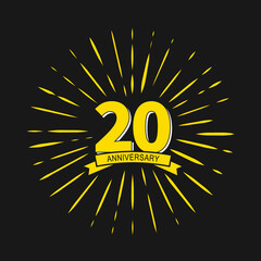 20 Years Anniversary Celebration with Firework Logo Design Template On Black Background