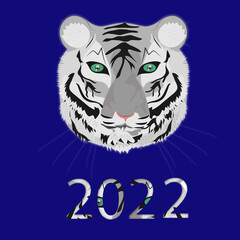 year of the tiger: illustration of a white tiger and 2022 for clothes, icon or cards