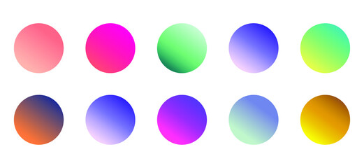 Set of round Vector Gradient. Multicolor Sphere. Modern abstract background texture. Template for design. Isolated objects